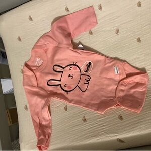 Pink Bodysuit One Piece with Cute Bunny Design and Long Sleeves